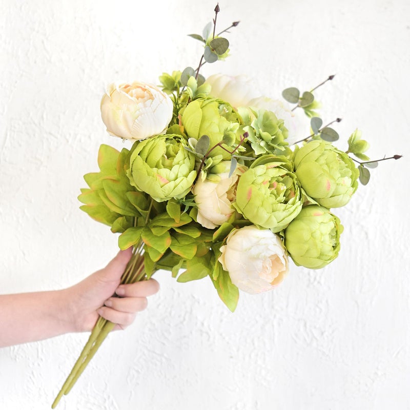 FiveSeasonStuff Artificial Peony Bouquets, 2 Cream Beige & Moss Green Silk Flower Bundles for Wedding Centerpieces & Home Decor â€“ Vintage Peonies - Image 4